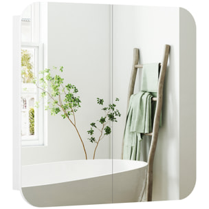 Armoire miroir murale salle de bain design arqué 2 portes dim. 68 x 13 x 66 cm blanc