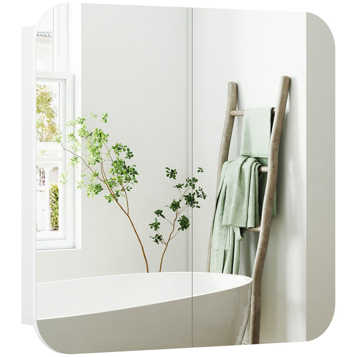 Armoire miroir murale salle de bain design arqué 2 portes dim. 68 x 13 x 66 cm blanc