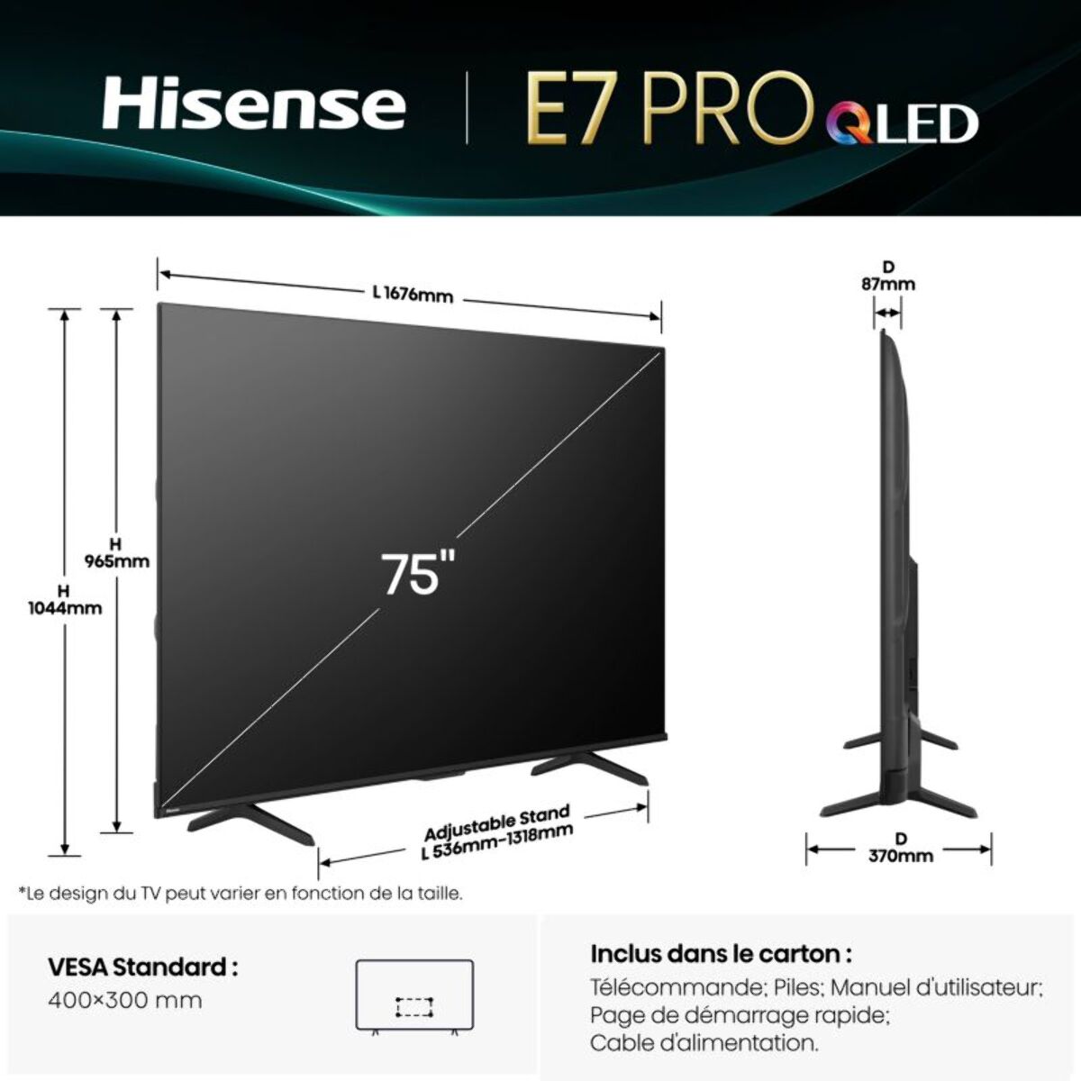 TV QLED HISENSE 75E79Q PRO 2025 (189cm)