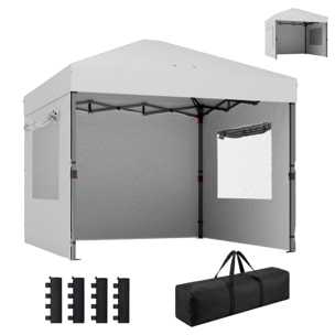 Carpa Plegable 3x3 m, Pop-up, Cenador Pabellón de Jardín con 3 Paredes Laterales, 2 Ventanas Malla, UPF50+, Altura Ajustable 3 Niveles, Bolsa Transporte, Sacos Arena, Gazebo Exterior, Blanco