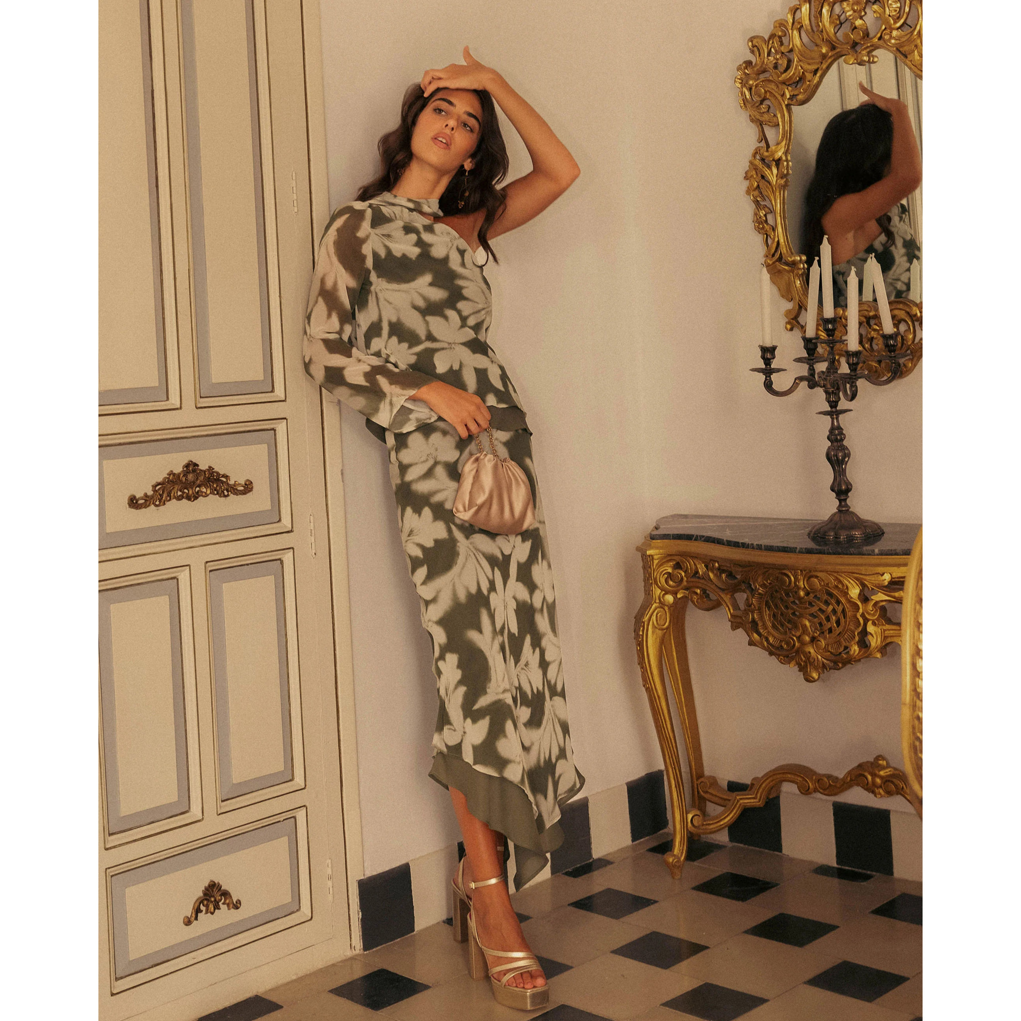 Falda midi evasé estampada