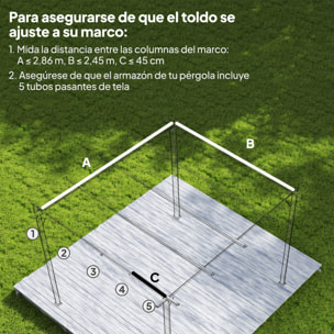 Techo de Pérgola 3x2,5 m, Techo de Repuesto Retráctil para Marco de Pérgola de 3x2 m, UV30+, Toldo de Tela Solo para Cenador Jardín con 8 Orificios de Drenaje, Crema