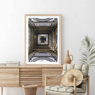 Affiche photo eiffel et son fer Affiche + cadre en bois - Chêne
