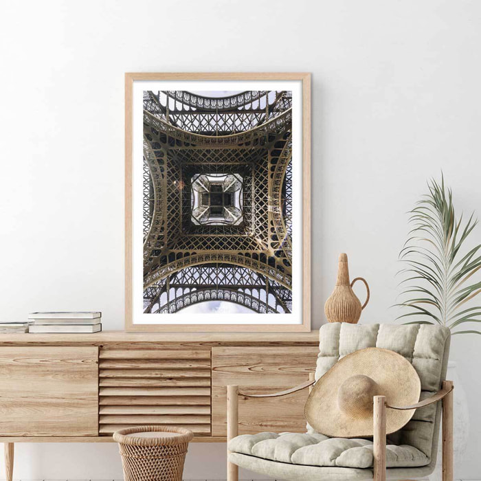 Affiche photo eiffel et son fer Affiche + cadre en bois - Chêne
