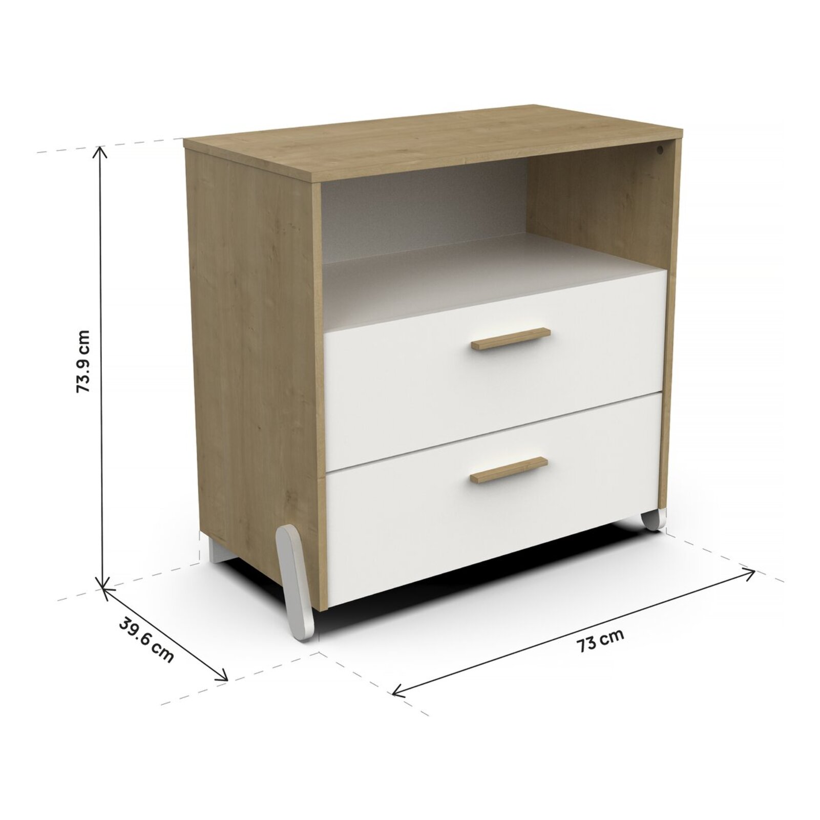 Commode enfant 2 tiroirs et une niche "Naili" - Blanc