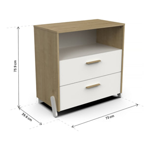 Commode enfant 2 tiroirs et une niche "Naili" - Blanc