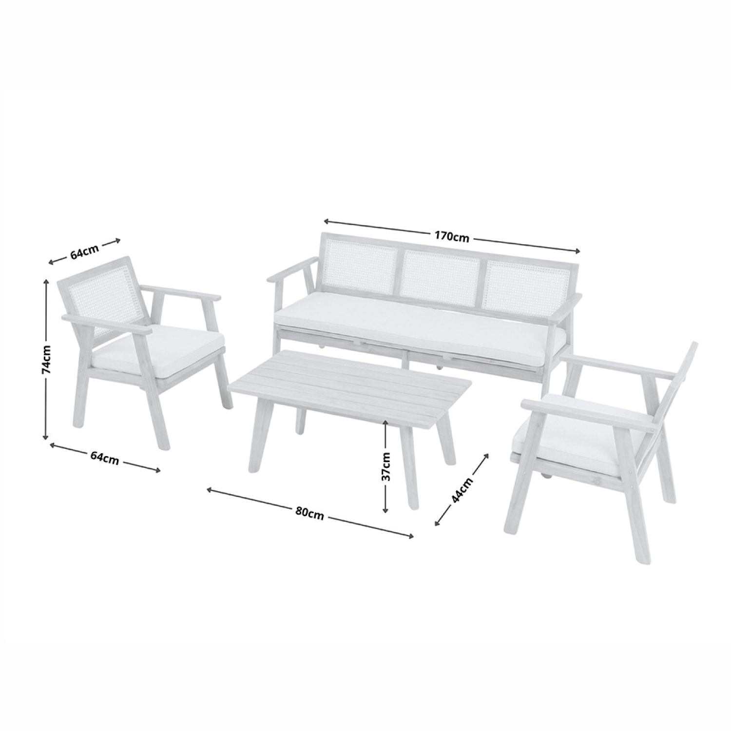 Salon de jardin 5 places en bois d’acacia et cannage HOA