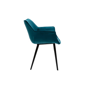 Chaise design en tissu velours bleu pétrole et métal noir VOLO