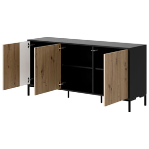 Cambridge - buffet bas - effet bois et noir - 3 portes - 150 cm - Bois / Noir