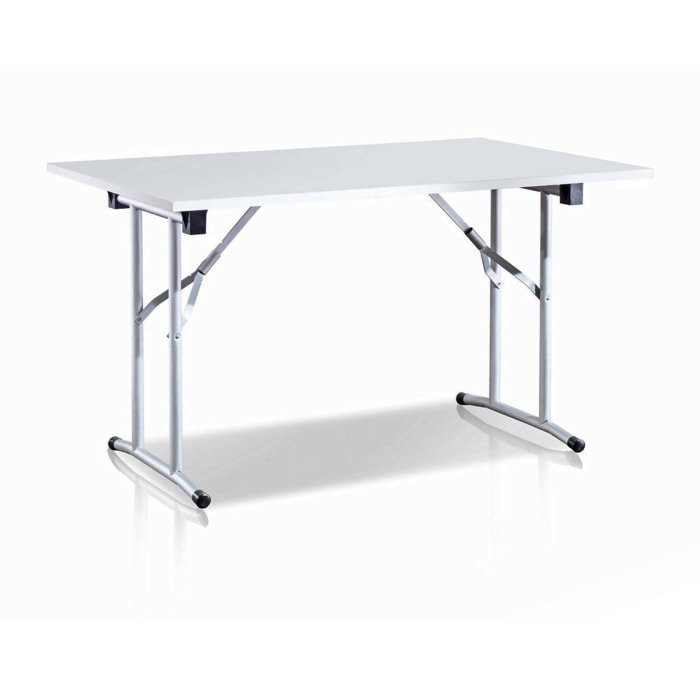 Tavolo pieghevole Aliena, Ripiano da campeggio con gambe pieghevoli in metallo, Tavolo da pranzo moderno multiuso, 100% Made in Italy, 125x75h80 cm, Bianco