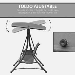 Columpio de Jardín de 3 Plazas Balancín de Jardín Exterior con Toldo Ajustable Bolsillos Laterales y Marco Metálico Carga 300 kg 196x128x172 cm Gris Oscuro