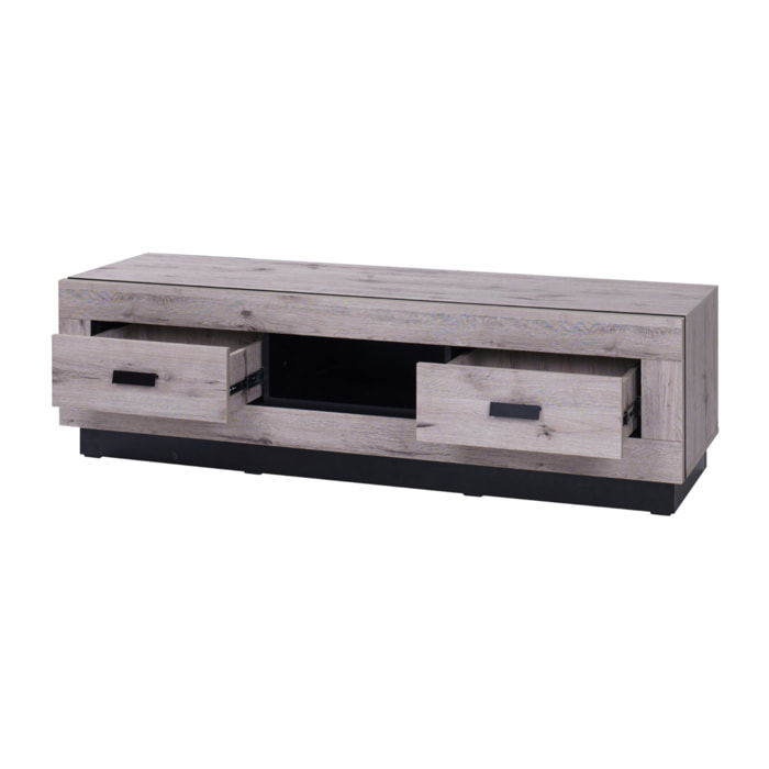 Otis - meuble TV - effet bois gris - 2 tiroirs et 1 niche - 170 cm - Bois / Gris