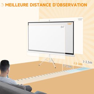 Écran de projection avec support trépied réglable en hauteur home-cinéma vidéo projecteur format 16:9 100 pouces blanc noir