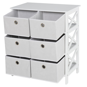 Meuble de rangement commode design contemporain dim. 64L x 37l x 76H cm 6 tiroirs MDF blanc non tissé gris clair