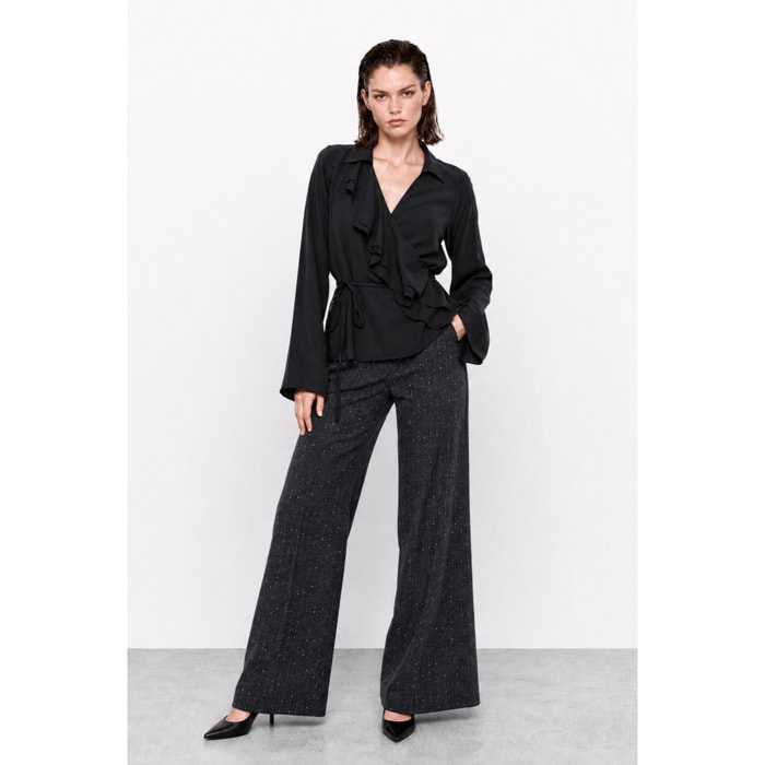 Kocca - Blusa a portafoglio in viscosa con scollo a V e ruches Donna