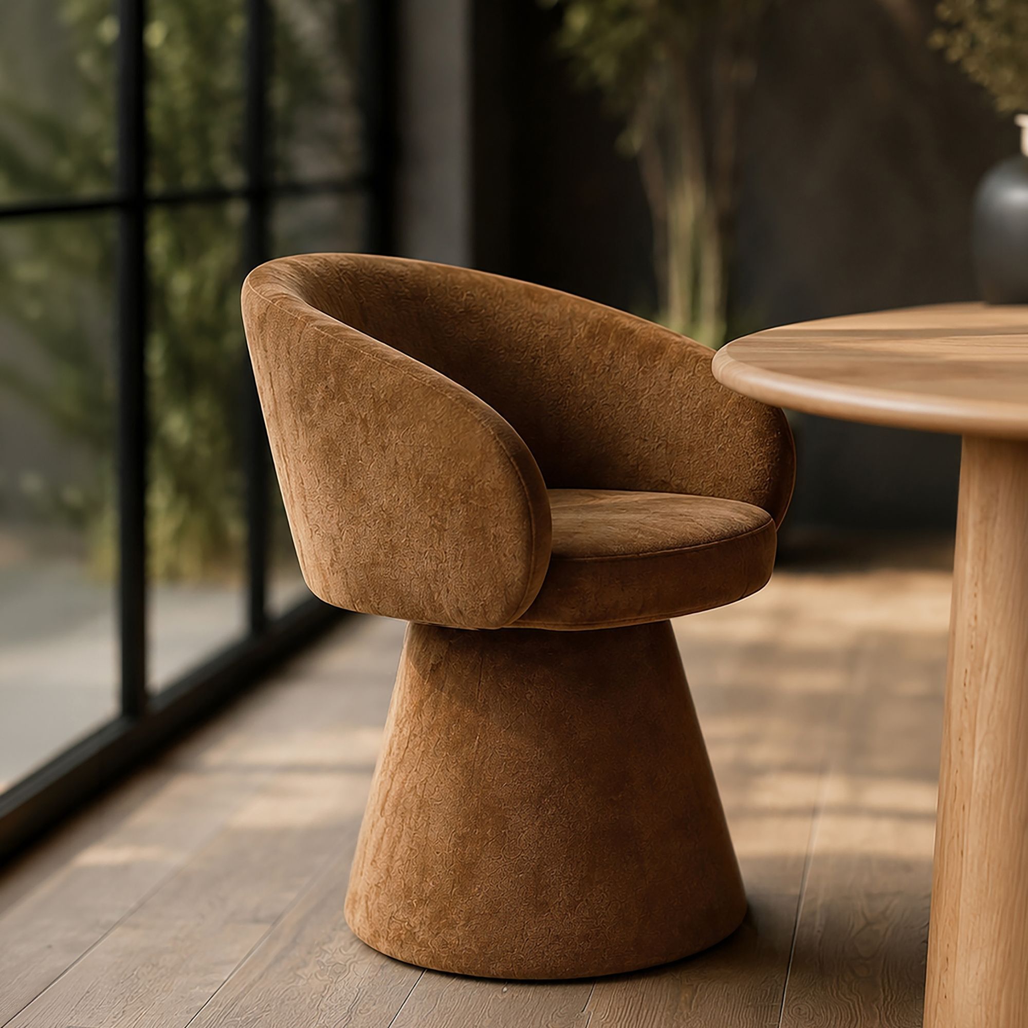 Fauteuil de table pivotant en velours terre de sienne ALBA