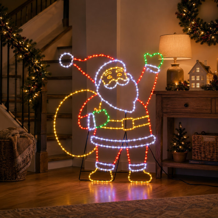 Papá noel led saludando con efecto intermitente con 335 leds multicolor, decoración navideña para exterior e interior, 59x70 cm