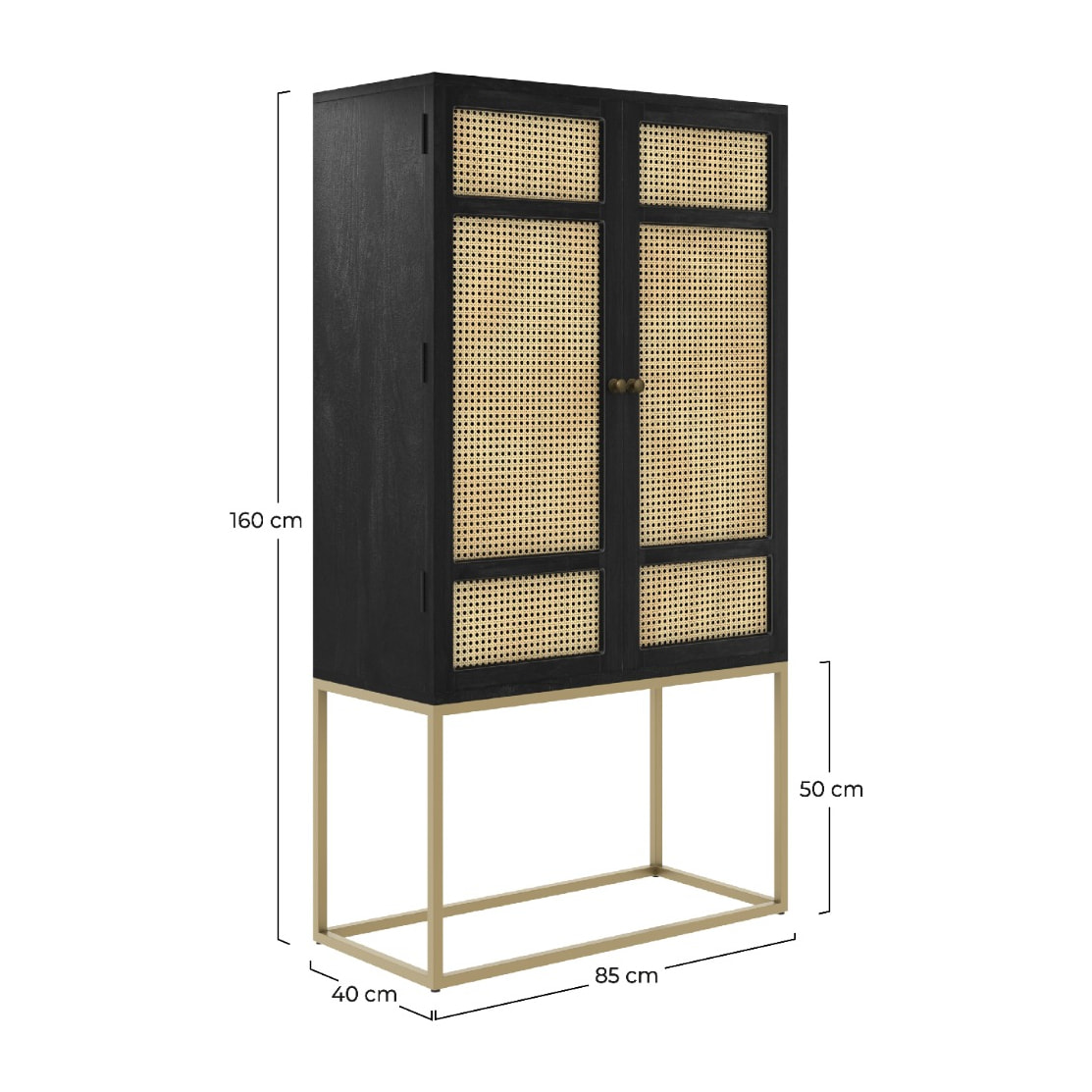 Armoire noire en bois et cannage 2 portes - Shellona