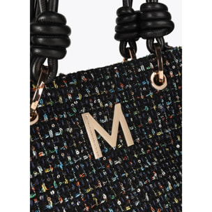 Borsa Tweed con Manici Effetto Pelle