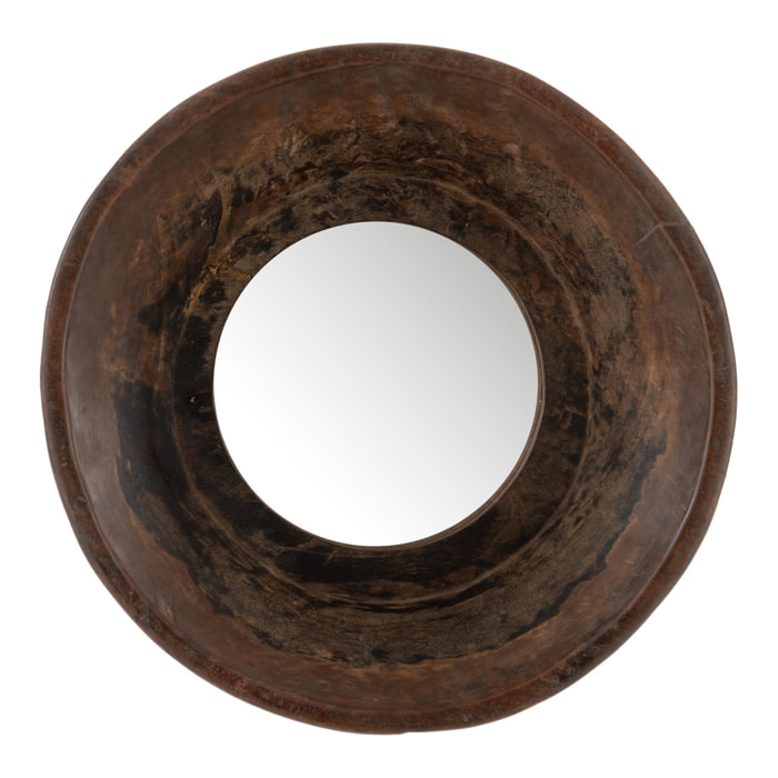 J-Line Miroir Rond Forme De Bol Bois Recycle Marron