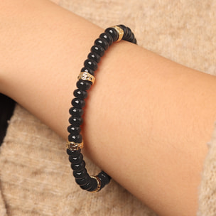 Bracciale placcato Oro Giallo 18Kt con Onice Nero e Rondelle Martellate