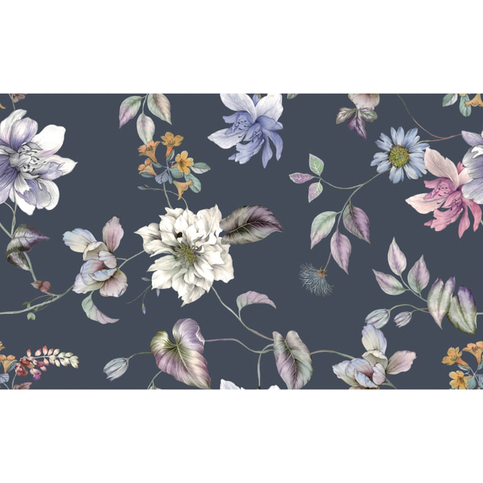 TRAPUNTA INVERNALE VELLUTO LETTO MATRIMONIALE DIS.FIORE MODERNO BLU 350 GR/MQ MADE IN ITALY