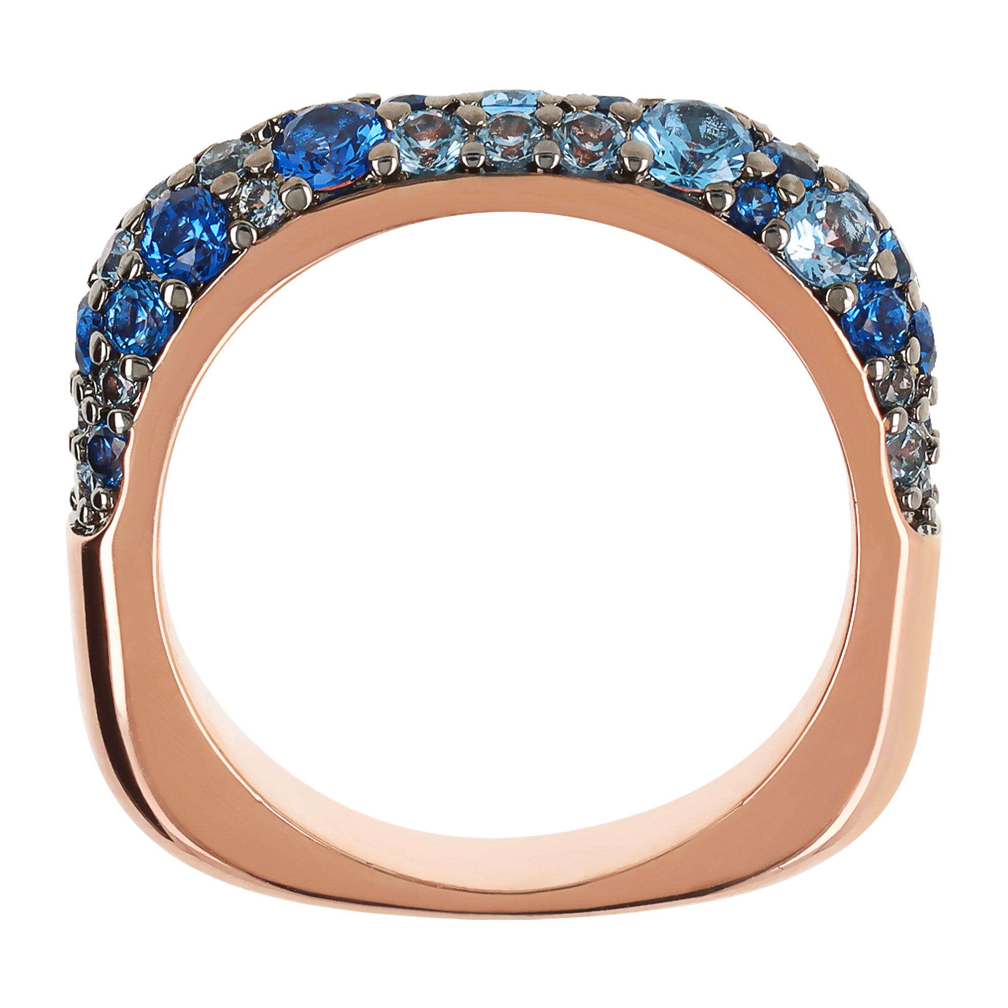 Anello Riviera Quadrato con Pavé di Cubic Zirconia Blu