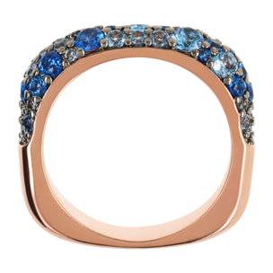 Anello Riviera Quadrato con Pavé di Cubic Zirconia Blu