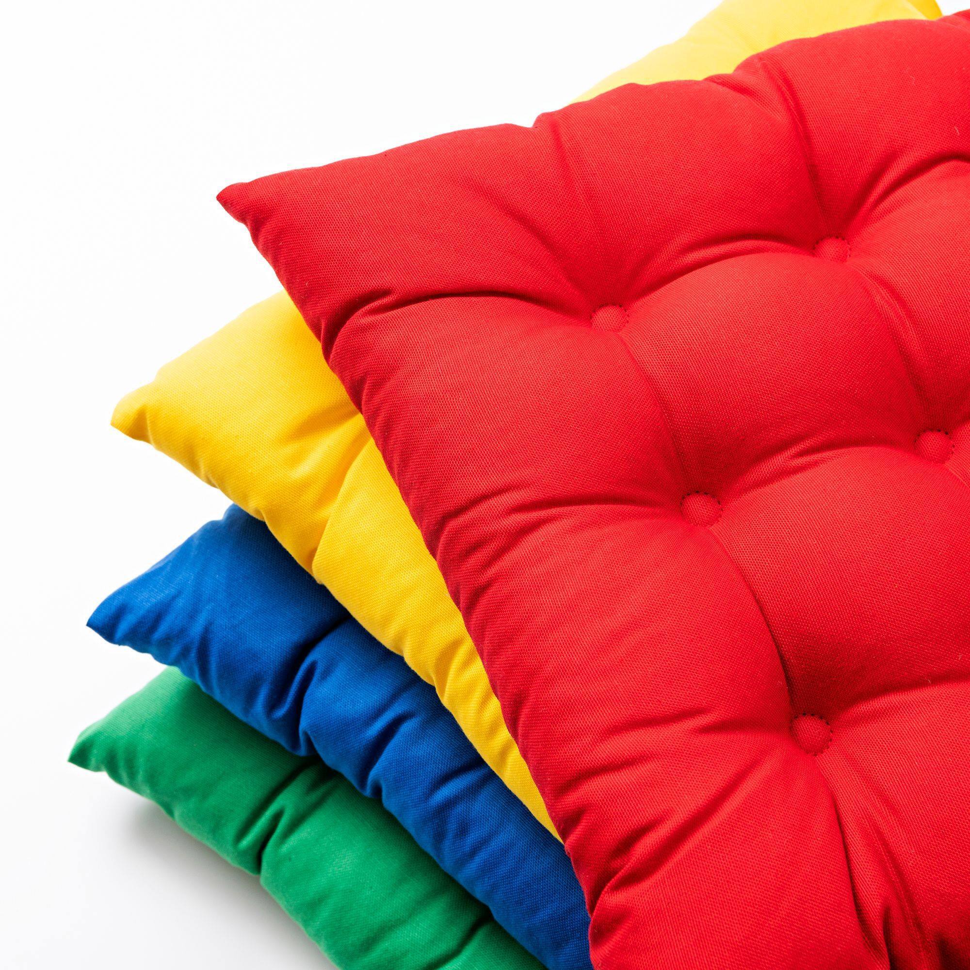 Caja de 12pc cojín para silla de jardín 40x40cm (3 rojos + 3 azules + 3 verdes + 3 amarillos) 250GSM 65%Algodón 35%Poliéster