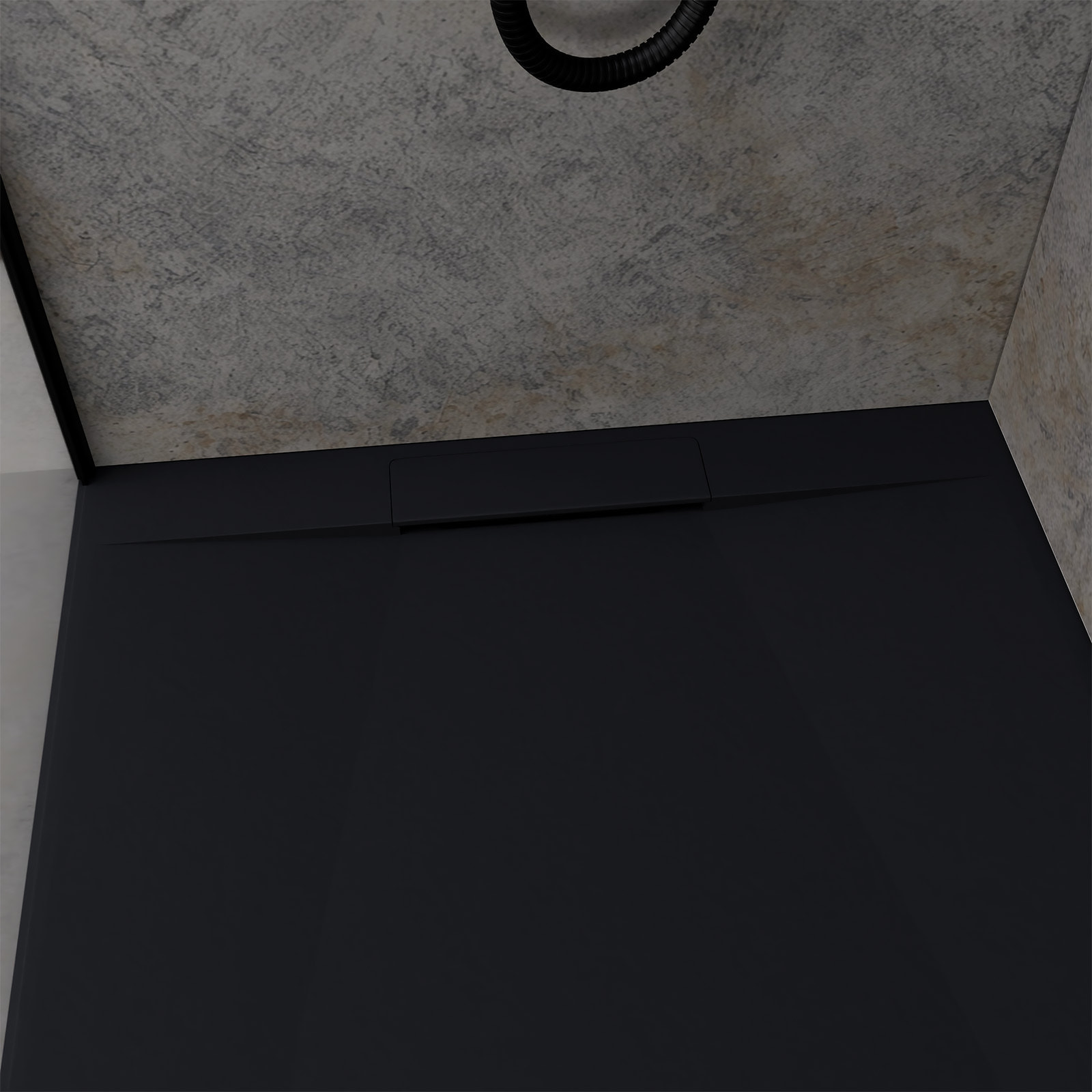 Receveur 120x80x3cm Extra-plat en Polybéton Noir Mat Effet Pierre - Redécoupable - LIANA