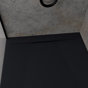 Receveur 120x80x3cm Extra-plat en Polybéton Noir Mat Effet Pierre - Redécoupable - LIANA