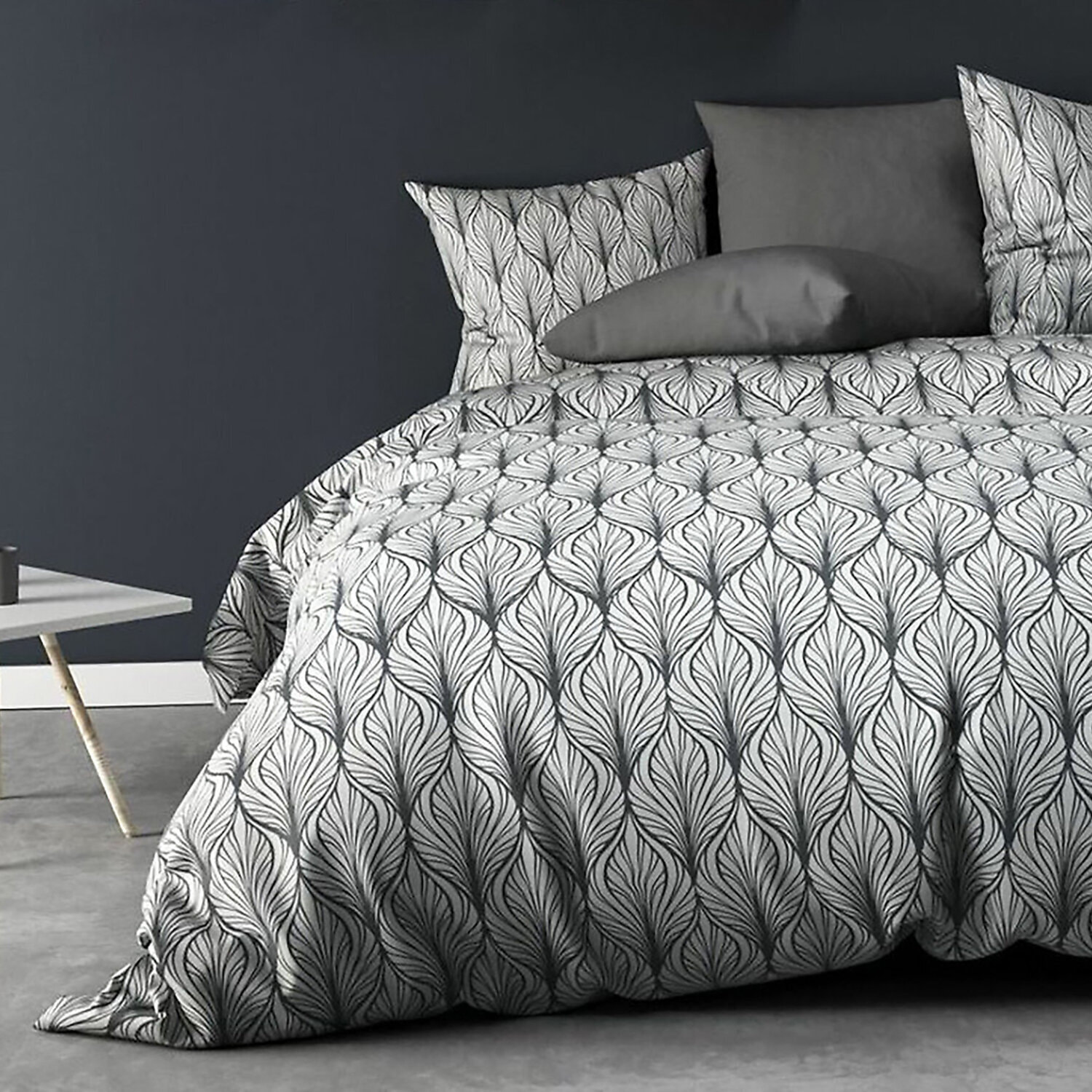 Parure de couette 3pcs 100% microfibre motif - blanc et gris