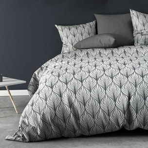 Parure de couette 3pcs 100% microfibre motif - blanc et gris