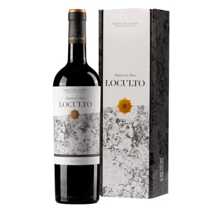 Botella de vino Loculto Crianza. Ribera del Duero, crianza 12 meses en barrica de roble. Vendimia del 2020. 75cl. con 14,5% vol.Caja Regalo Premium