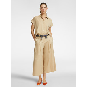Elena Mirò - Pantalón ancho con cinturón de rayas - Beige