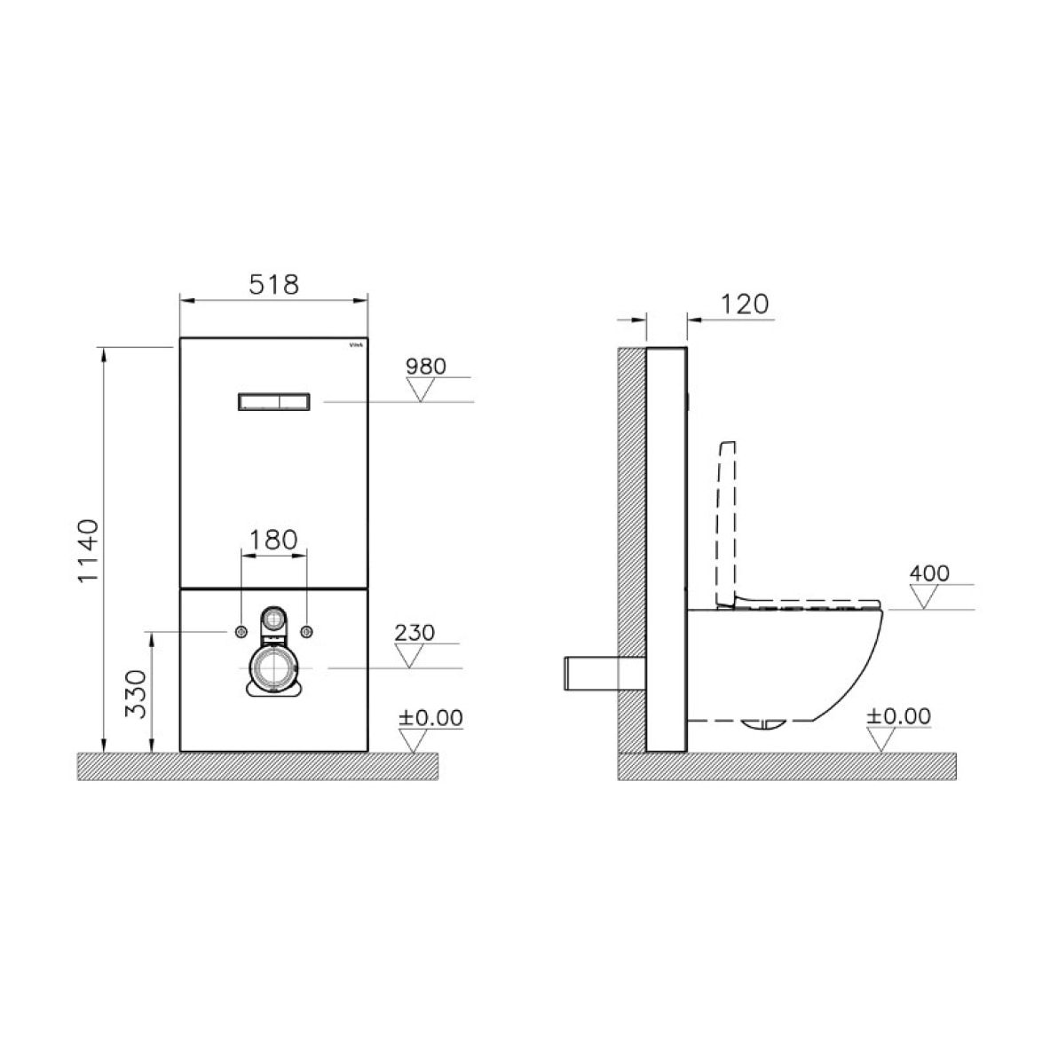 Pack WC Bâti support en verre trempé/aluminium brossé avec plaque intégrée, Noir + WC sans bride SAT, fonction bidet