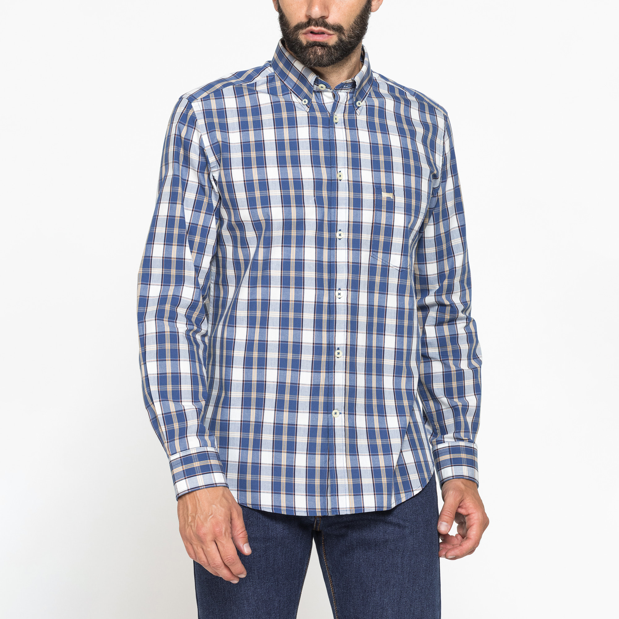 CAMICIA FANTASIA TINTO FILO CON COLLO BUTTON-DOWN