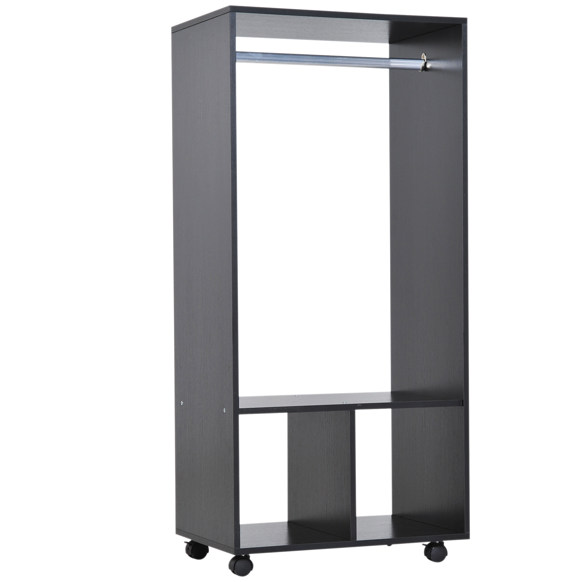 Armoire penderie étagère 2 niches penderie 4 roulettes pivotantes dim. 60L x 40l x 128H cm noir