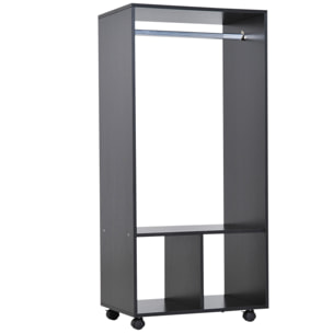 Armoire penderie étagère 2 niches penderie 4 roulettes pivotantes dim. 60L x 40l x 128H cm noir