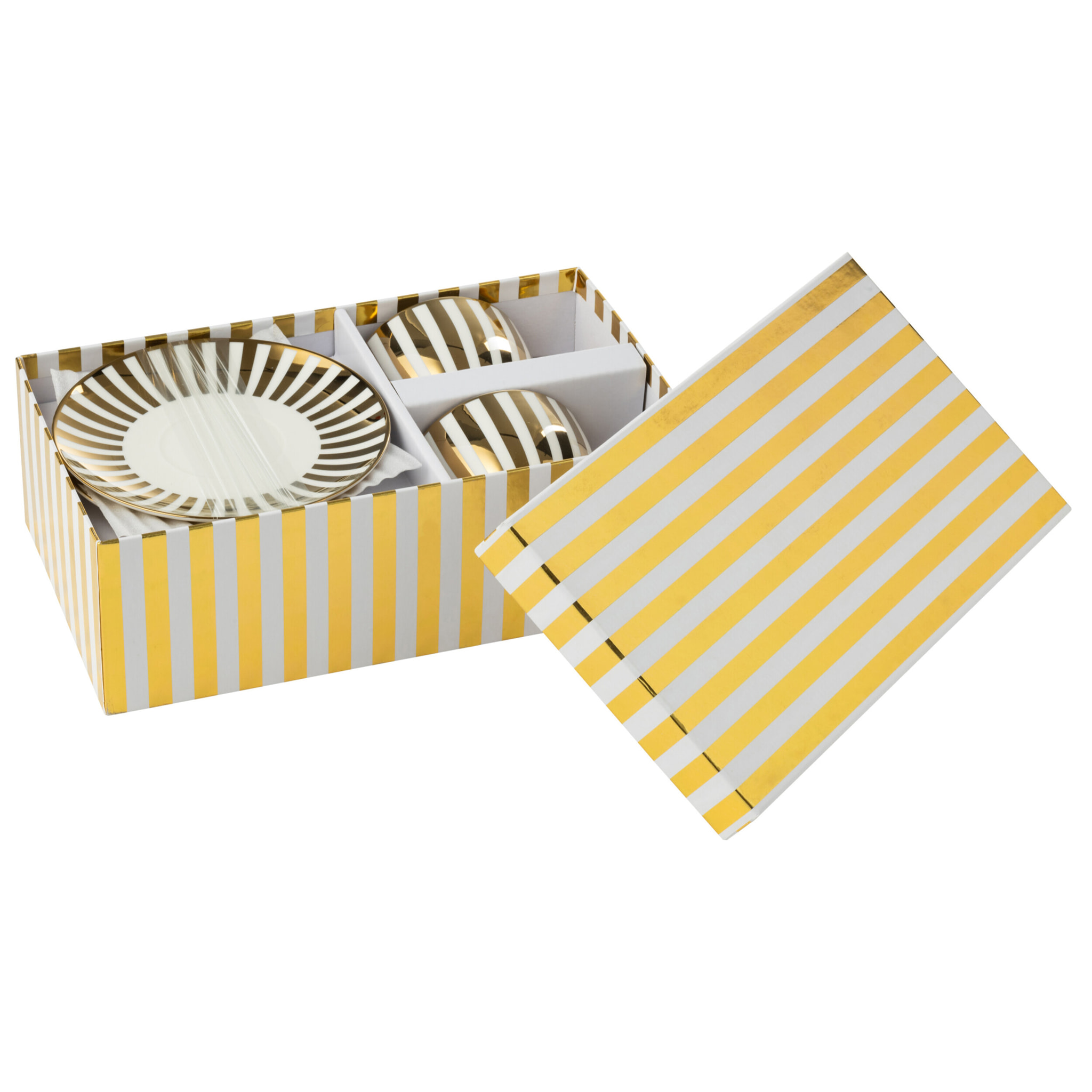 J-Line tasse + sous-tasse Lignés - porcelaine - blanc/or - large - boîte de 2