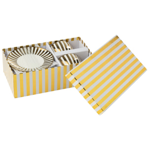 J-Line tasse + sous-tasse Lignés - porcelaine - blanc/or - large - boîte de 2