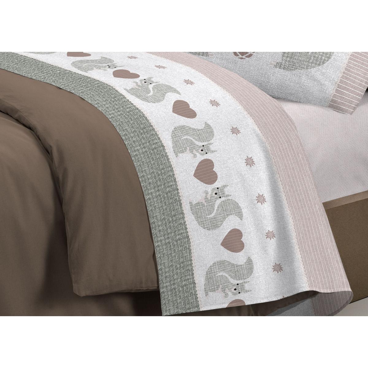 Completo Lenzuola Flanella Scoiattolo Beige