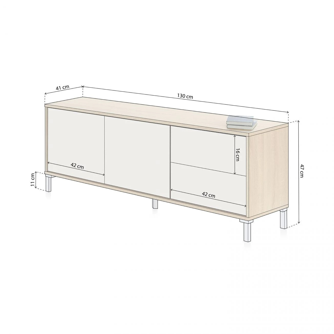 Mueble TV Lea Blanco Artik (Blanco Mate) - Roble Canadian