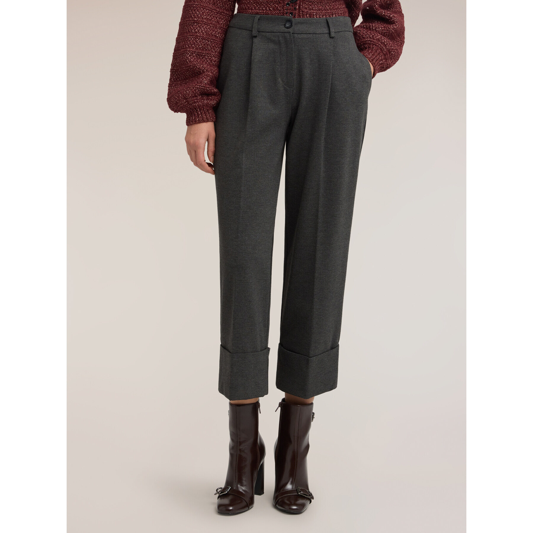 Motivi - Pantaloni punto roma con risvolto - Grigio