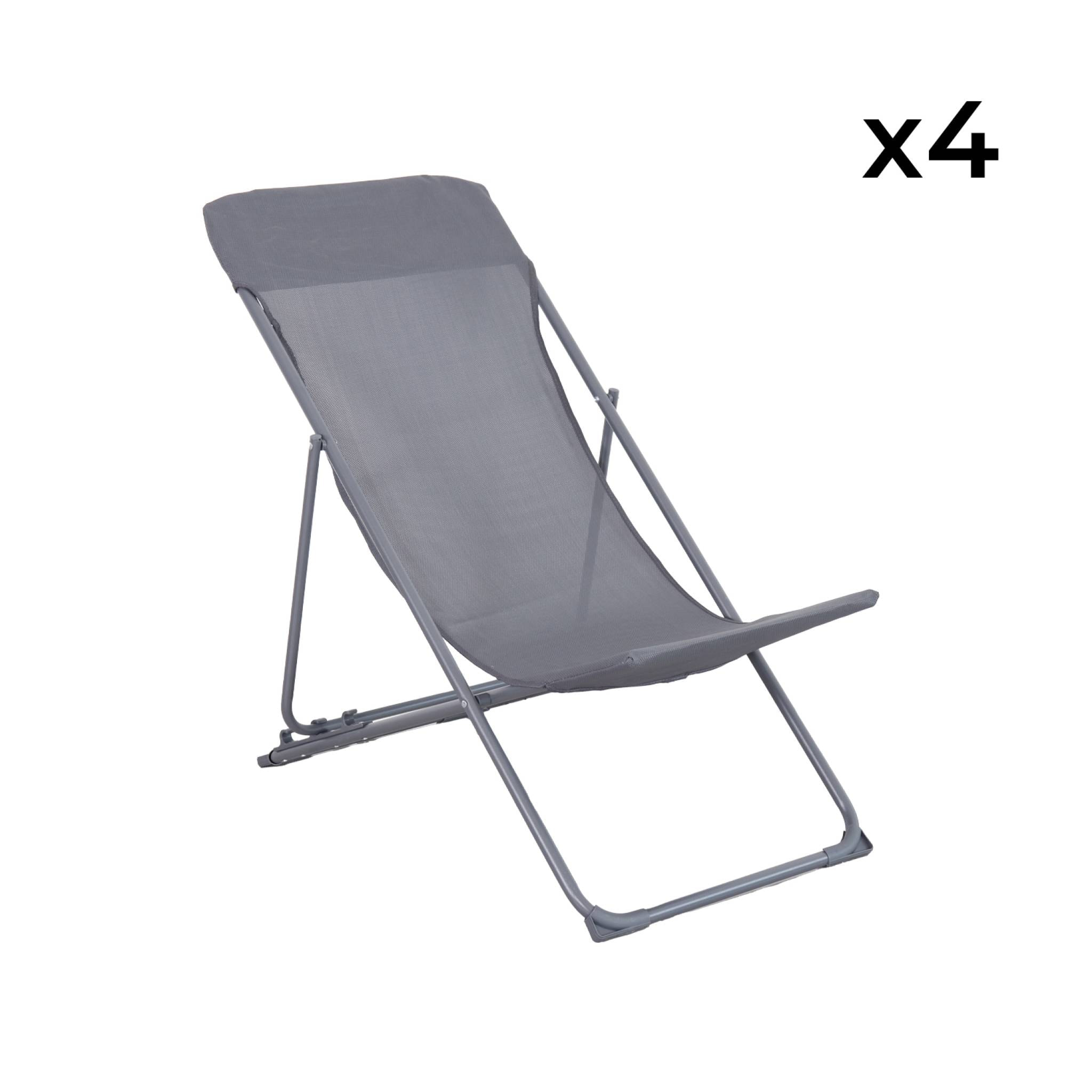Lot de 4 chaises pliantes LIVORNO en acier / textilene. anthracite. 83 x 88 x 95 cm
