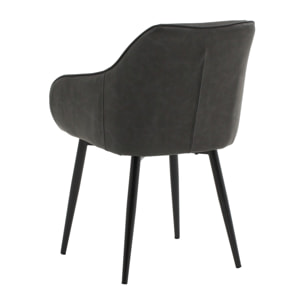 Set di 2 poltroncine HAMMERSMITH in similpelle antracite e gambe in metallo nero, con braccioli