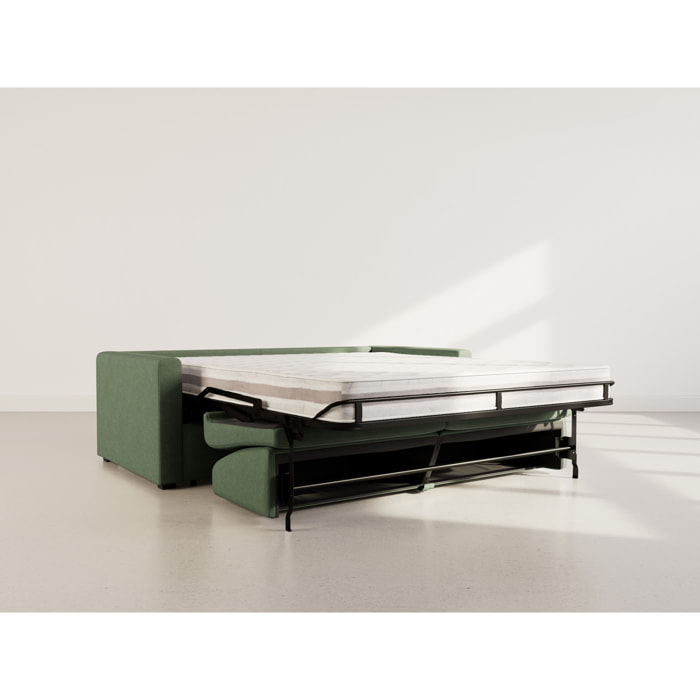 Julia - canapé lit 3 places convertible express couchage quotidien 140 cm matelas 18 cm en tissu - Vert