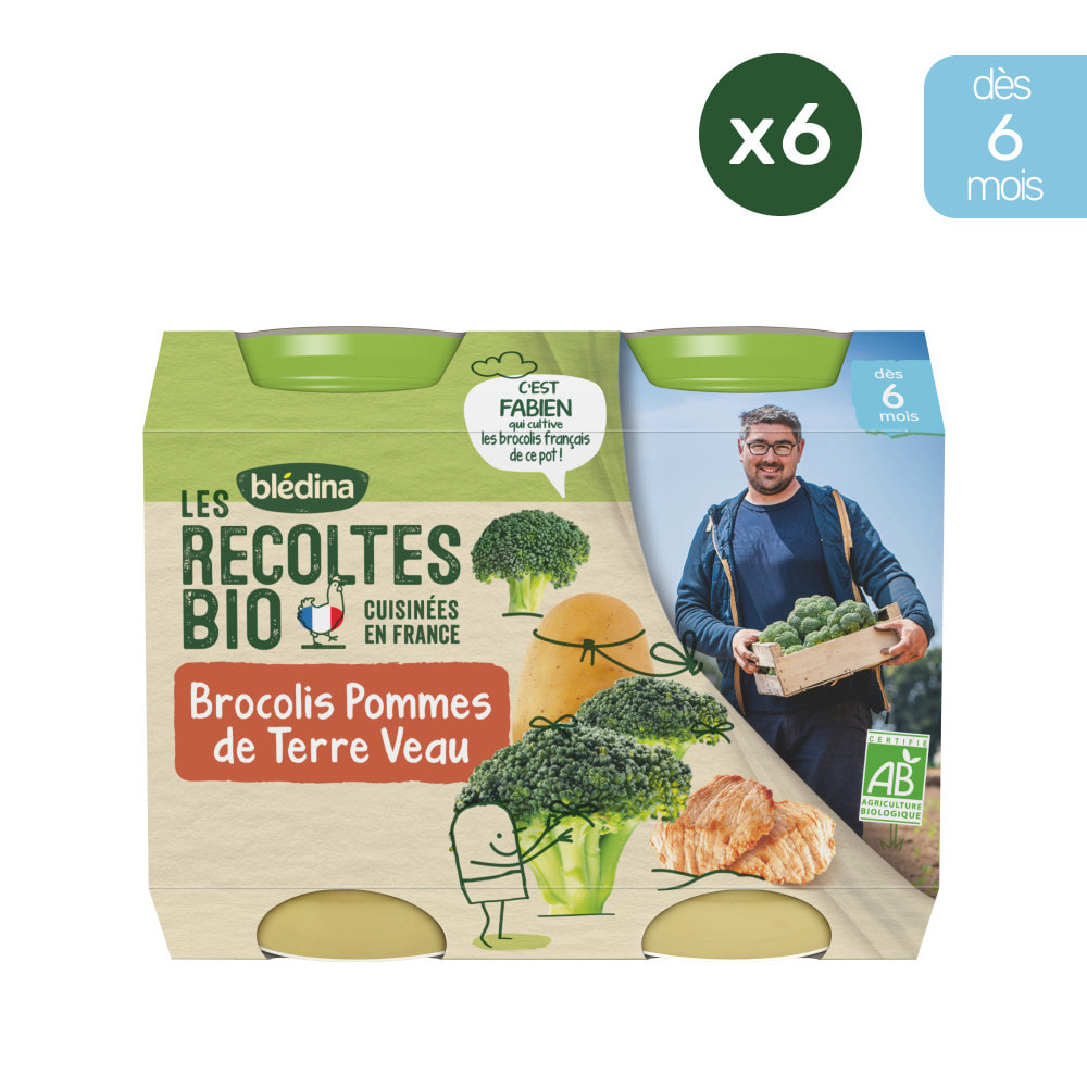 12 Petits Pots Brocolis, Pommes de Terre, Veau 6x(2x200g) - Les Récoltes Bio Dès 6 Mois