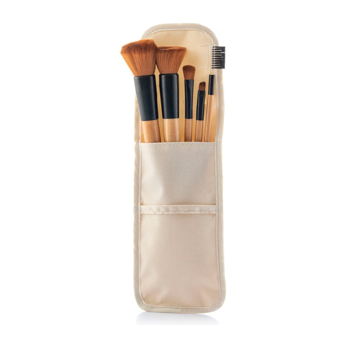 Ensemble de Pinceaux de Maquillage en Bois avec Trousse Miset InnovaGoods 5 Unités