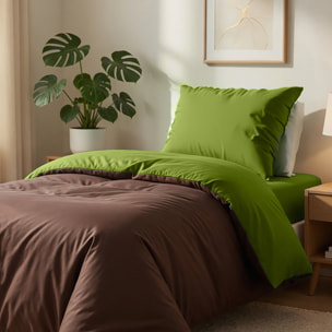 Parure Housse De Couette 135x200cm 100% coton 57fils Choco/vert
